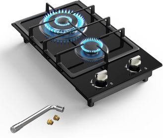 Nafewin 12" 2-Burner Gas Cooktop | Tempered Glass Propane Stove with Safety