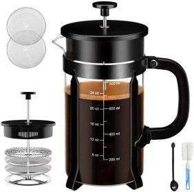 French Press Coffee Maker 34 oz | 4-Level Filter | 304 Stainless + Borosilicate Glass (Black)