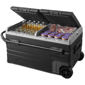 VEVOR 115L Portable Refrigerator | Dual Zone 12V Car Fridge & Freezer with Wheels