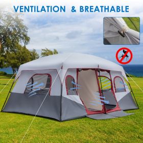10 Person Two Room Camping Tent – Red & White Family Outdoor Shelter (Option: Red White)