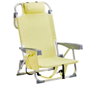 Yellow Aluminum Beach Chair – Folding 5-Position Recliner with Cup Holder (Color: Yellow)