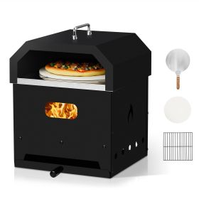 4-in-1 Black Outdoor Pizza Oven – Charcoal Grill & Fire Pit with Handle (Color: Black)