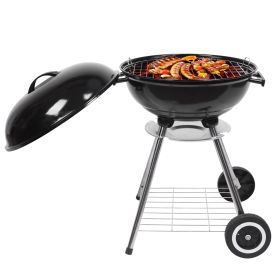 18-Inch Spherical Charcoal Grill – Enamel Carbon BBQ Oven with Ash Catcher (Color: Black)