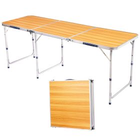 6ft Wood Grain Folding Table – Outdoor Aluminum Alloy Tri-Fold Tabletop (Option: Wood grain color)