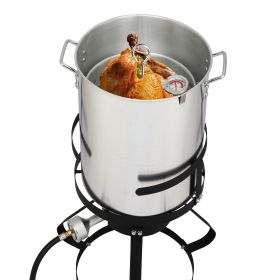30QT Turkey Fryer & 10QT Fish Pot Set – Outdoor Aluminum Gas Fryer, 4-Piece (Option: Silver Aluminum Pot Black Hob)