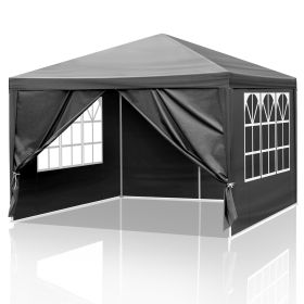 10x10ft Black Party Tent – Outdoor Pergola Gazebo with 4 Sides (Color: Black)