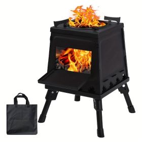 1 Portable Folding Wood Stove, Suitable For Camping And Outdoor Barbecue - Durable Iron, No Need To Light Fire (Color: Black)