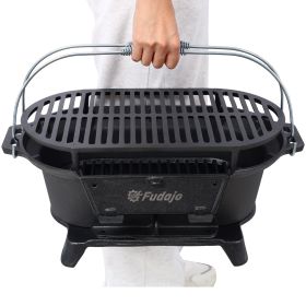 Outdoor Cast Iron Grill – Portable Charcoal Griddle with Frying Pan Surface (Color: Black)