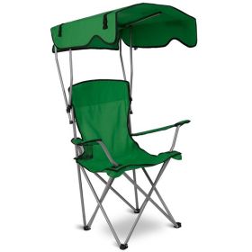 Beach Folding Lawn Chair with Canopy – Heavy-Duty Sunshade Chair, 330lbs (Color: Green)