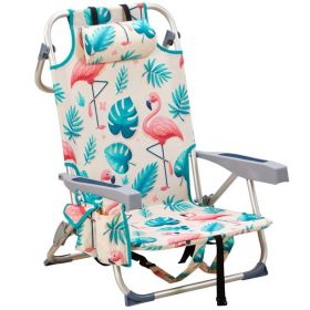 Flamingo Aluminum Beach Chair – Folding 5-Position Recliner with Cup Holder (Option: Flamingo pattern)