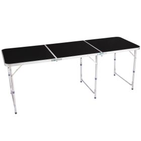 6ft Outdoor Folding Table – Black Aluminum Alloy Tri-Fold Camping Table (Color: Black)